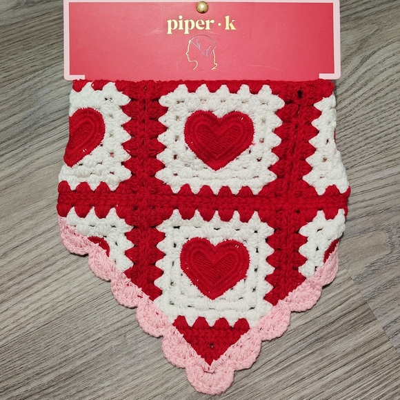 Piper K Accessories - Piper K HEART VALENTINE Crochet Head Band Scarf Triangle Bandana 🤍🩷❤️